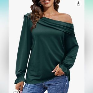 DOROSE Women's Off The Shoulder Tops Ruffle Long Sleeve Blouses Size L, NWT